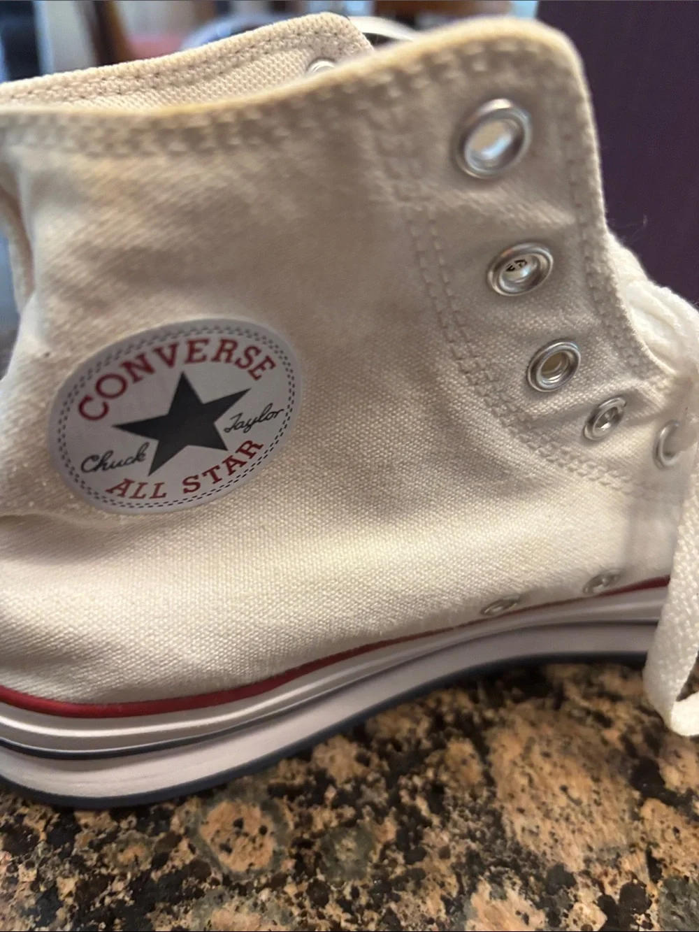 Converse Kids High-Top Canvas Sneakers in Cream with Red Trim